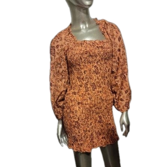 Free People Smock It To Me Dress Apricot Rust Size Small - Picture 3 of 13